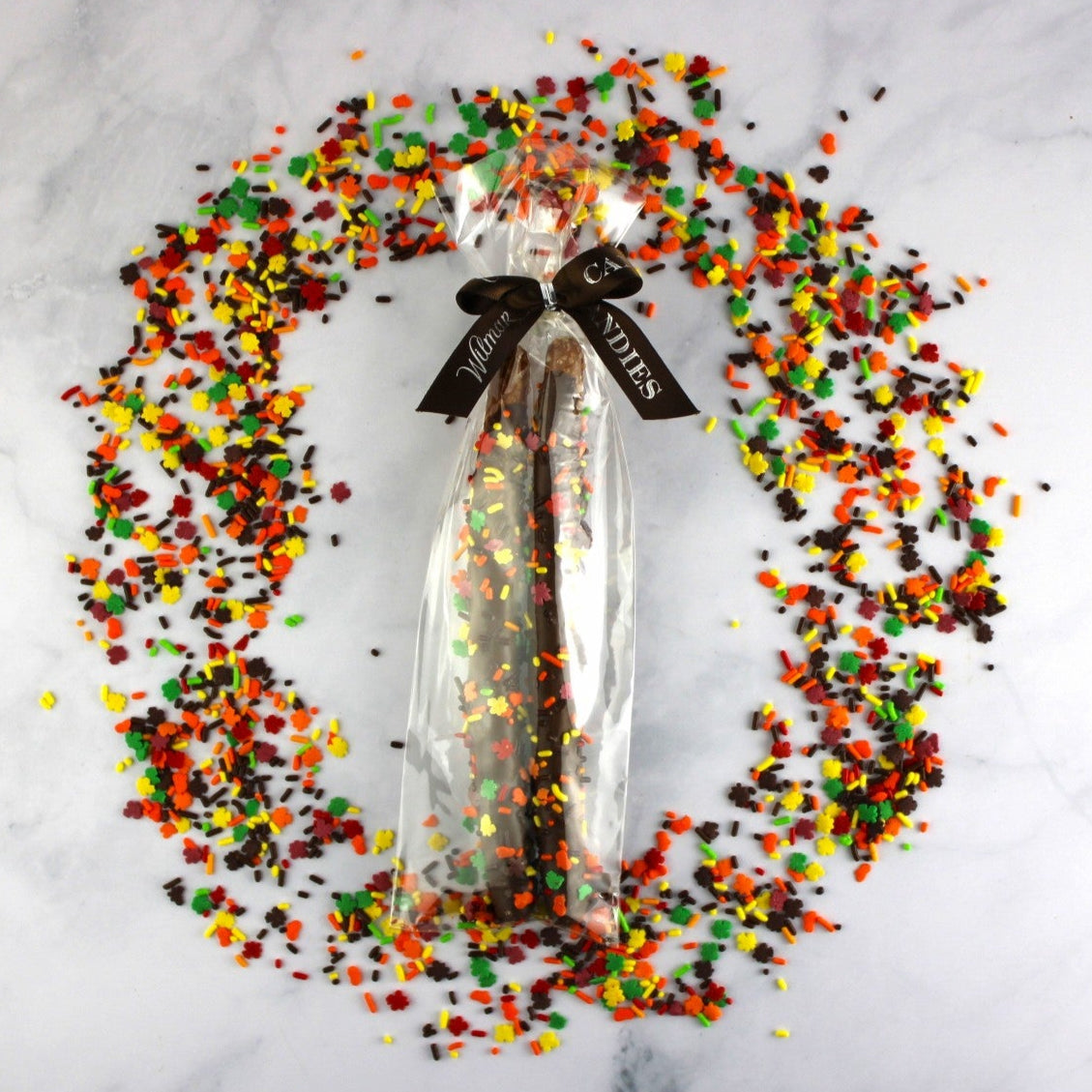 Pretzel 2 pack - Chocolate Autumn Sprinkles Brown Bow